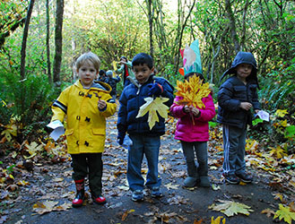 Four children hiking in Nature Park